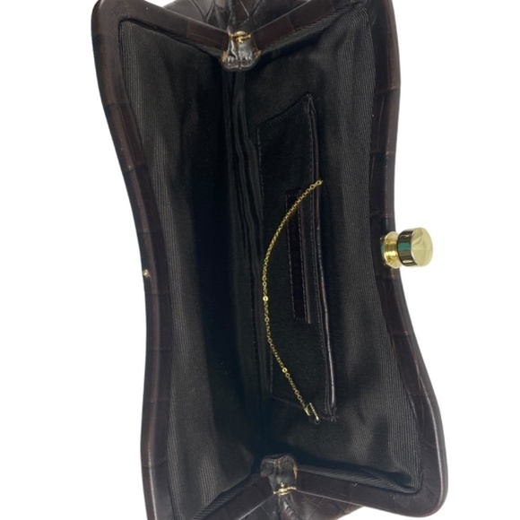 BANANA REPUBLIC - Banana Republic Clutch in Croc Embossed 100% Leather Brown - Picture 3 of 11